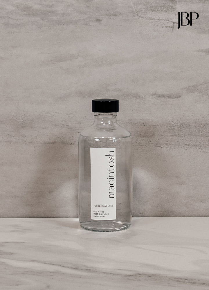 Macintosh Reed Diffuser in a glass bottle, Fall Collection by juneberryplace home fragrances