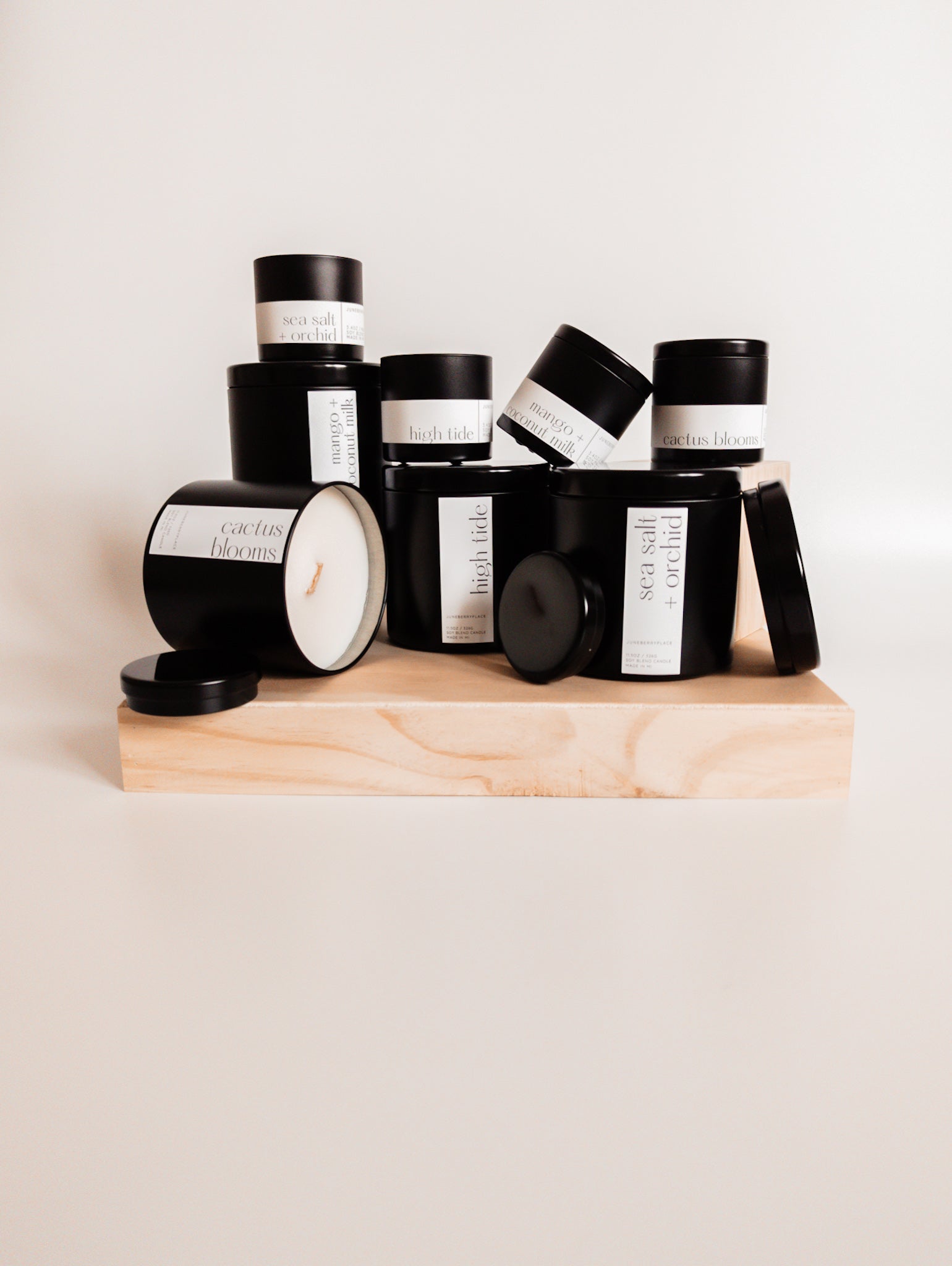 group photo shot of our four best selling candle scents