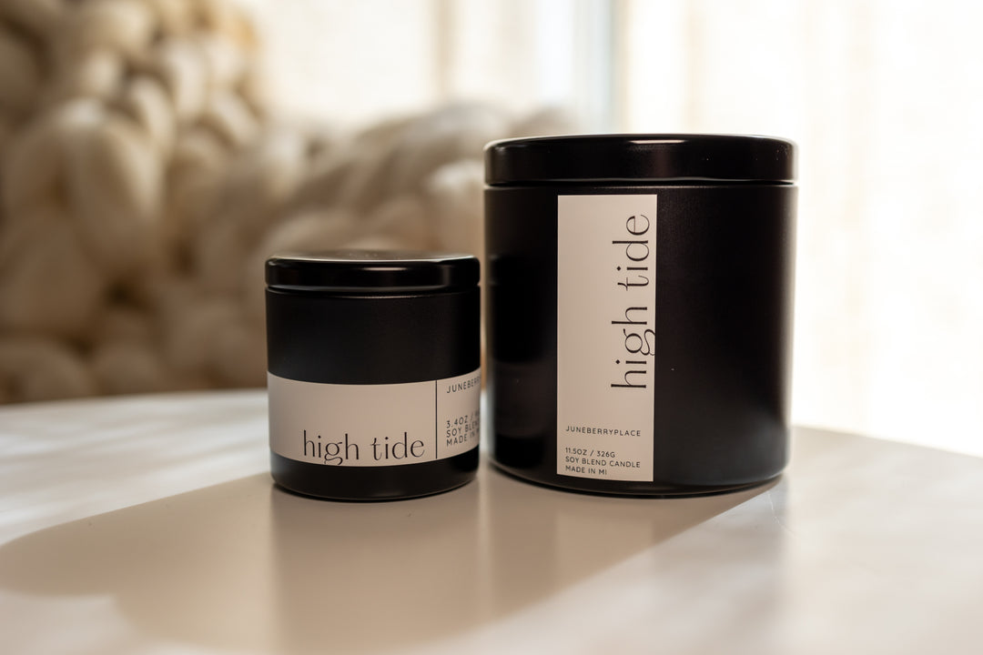 High Tide Candle in matte black vessel by juneberryplace home fragrances