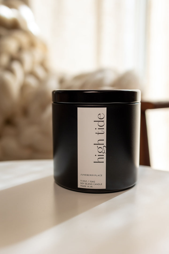 High Tide Candle in matte black vessel by juneberryplace home fragrances