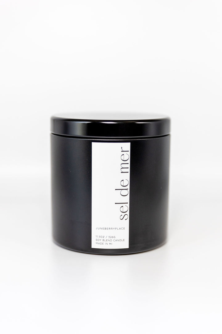 Sel de Mer Soy Candle in matte black vessel by juneberryplace home fragrances