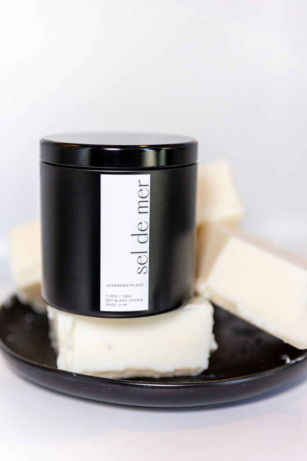Sel de Mer Soy Candle in matte black vessel by juneberryplace home fragrances