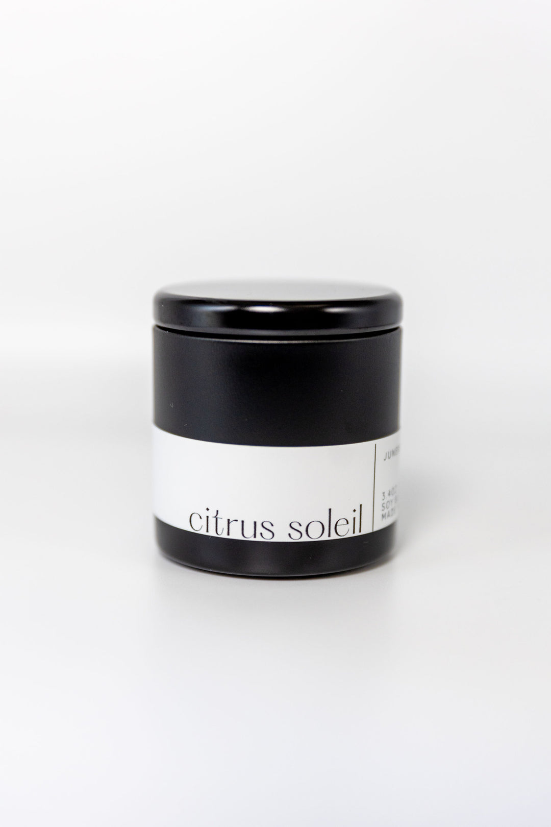Citrus Soleil Soy Candle in matte black vessel by juneberryplace home fragrances