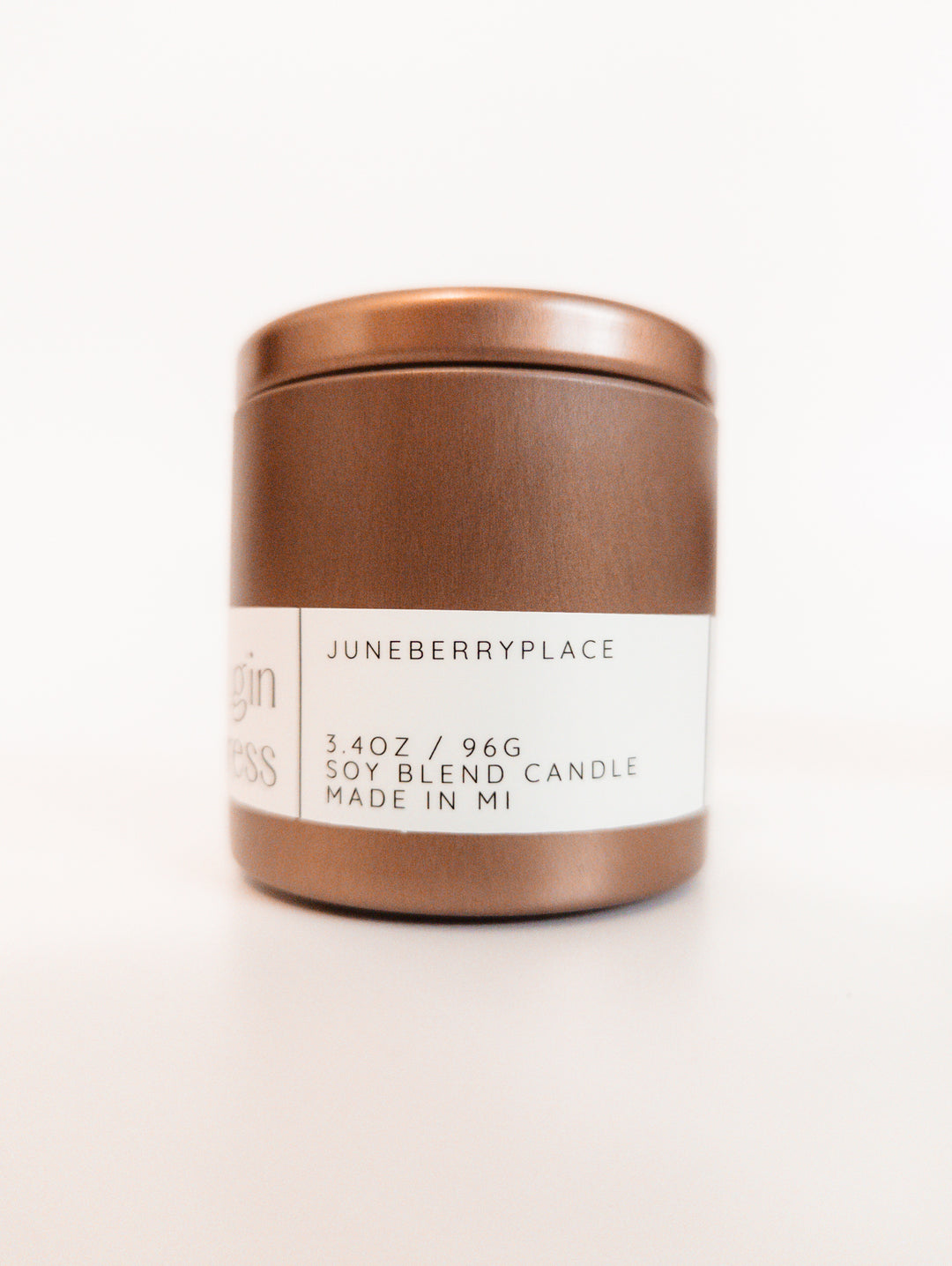 Dry Gin and Cypress Wood Wick Soy Candle in holiday bronze vessel by juneberryplace home fragrances