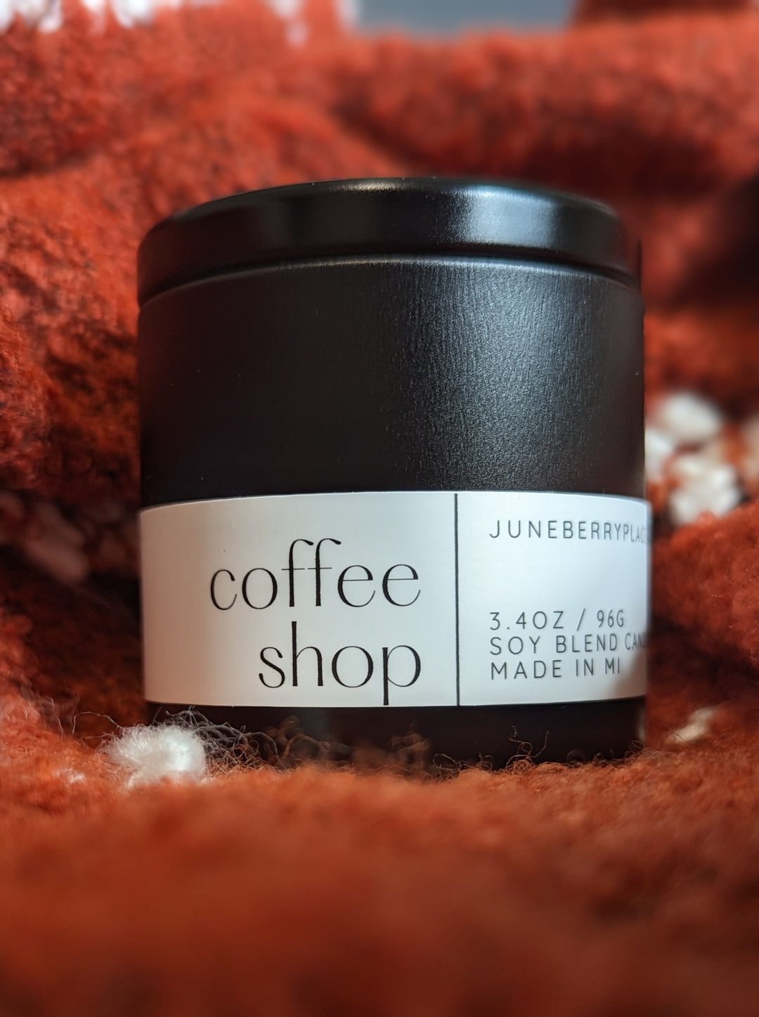 Coffee Shop Wood Wick Soy Candle in matte black vessel by juneberryplace home fragrances