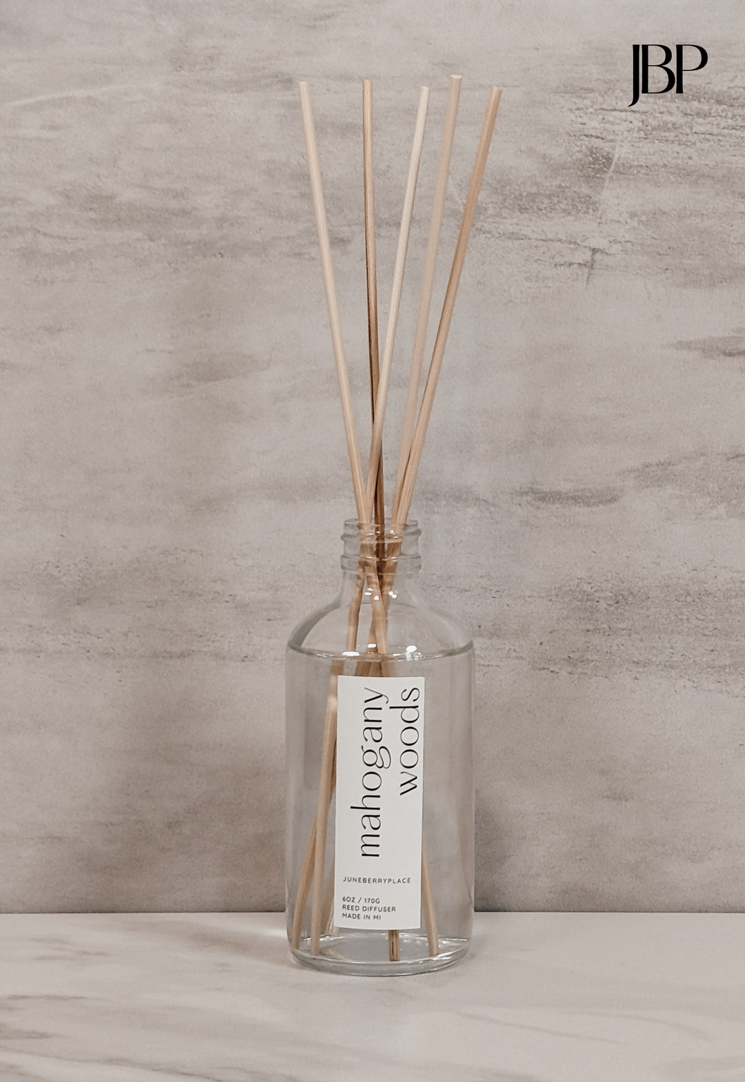 Mahogany Woods Reed Diffuser in a glass bottle, Fall Collection by juneberryplace home fragrances