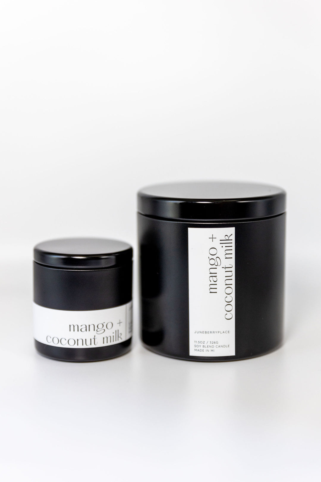 Mango and Coconut Milk Soy Candle in matte black vessel by juneberryplace home fragrances