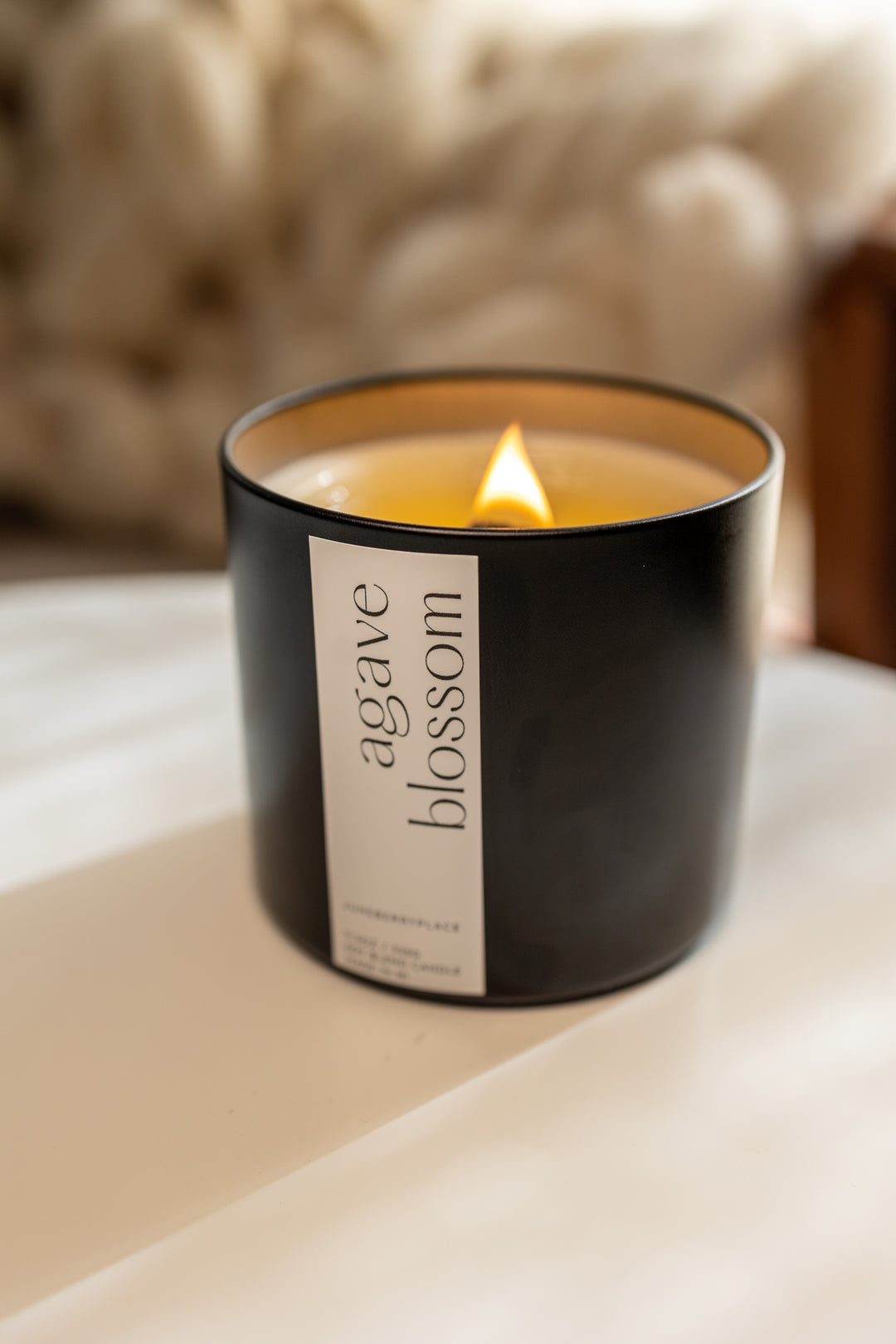 Agave Blossom Soy Candle in matte black vessel by juneberryplace home fragrances