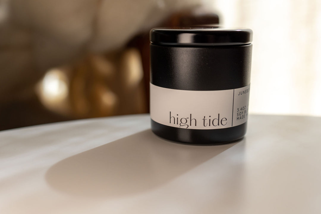 High Tide Candle in matte black vessel by juneberryplace home fragrances