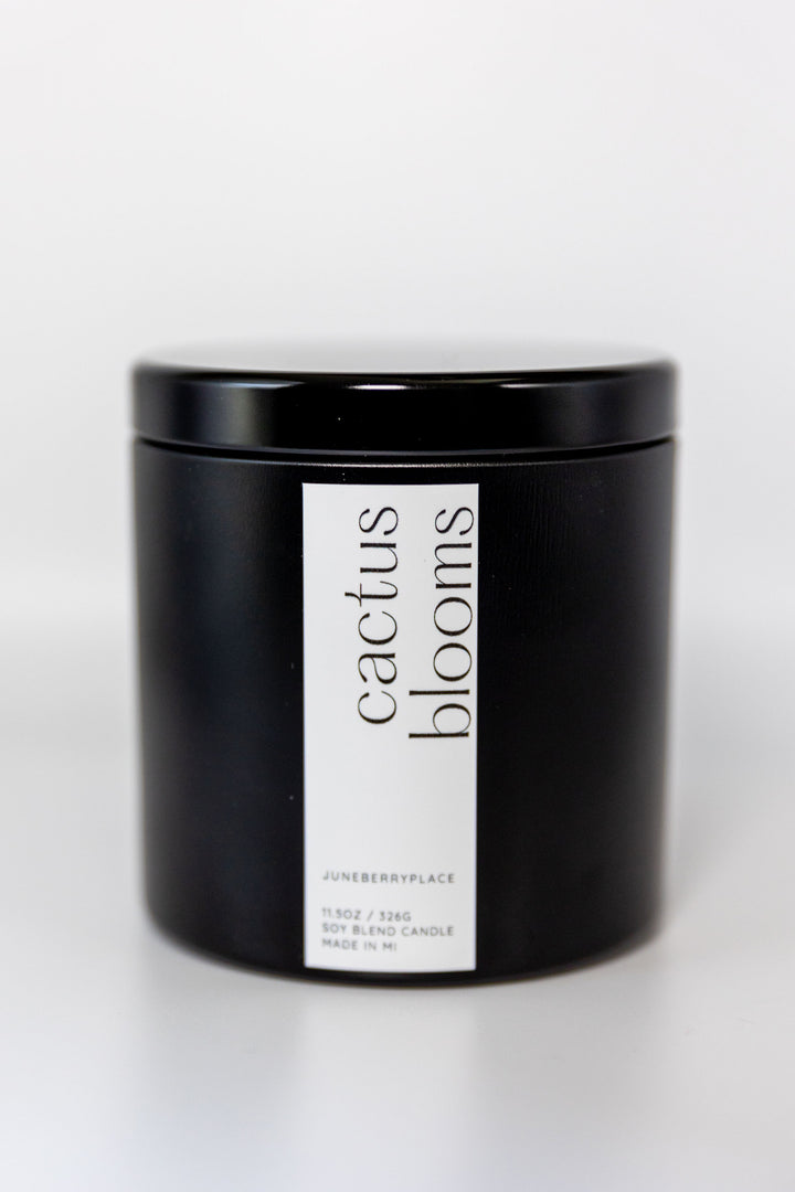Cactus Blooms Wood Wick Soy Candle in matte black vessel by juneberryplace home fragrances