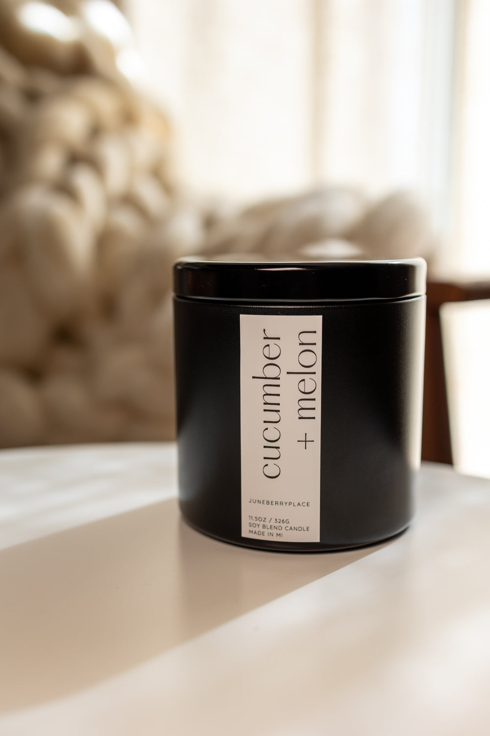 Cucumber Water and Melon Soy Candle in matte black vessel by juneberryplace home fragrances