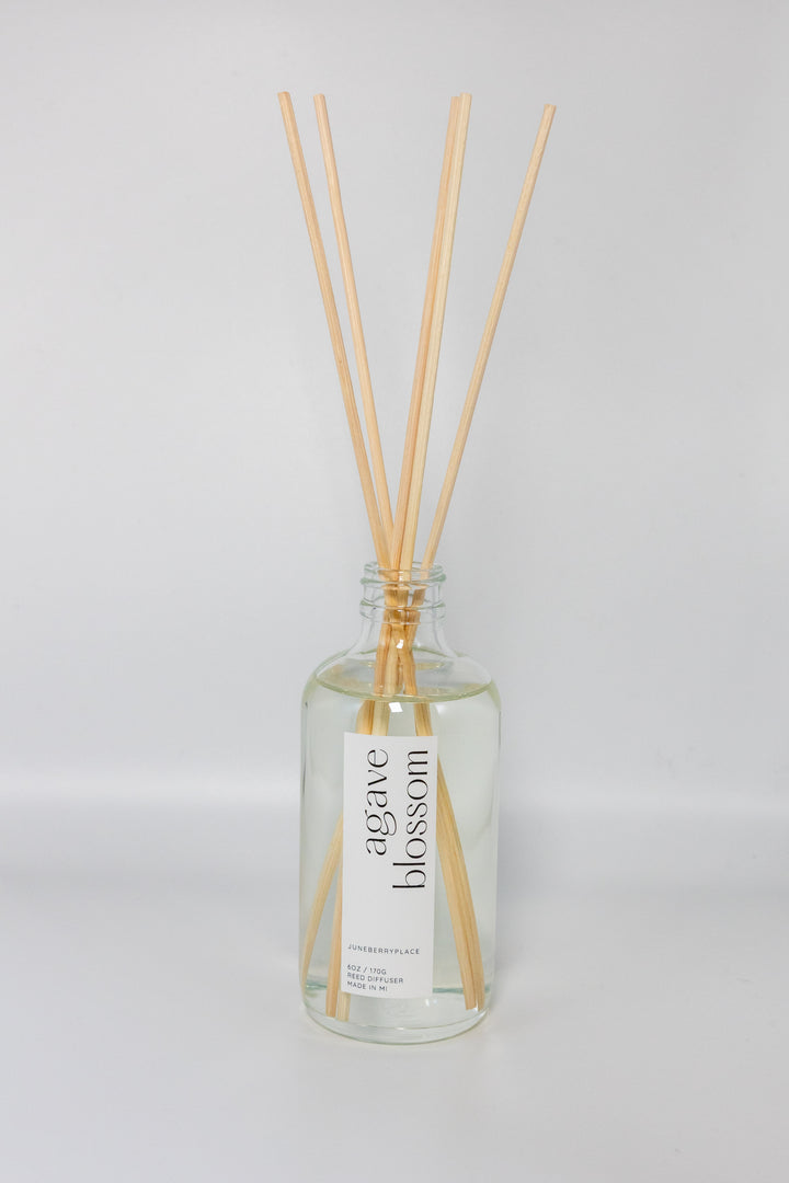 Agave Blossom Reed Diffuser - Spring Collection in a glass bottle by juneberryplace home fragrances