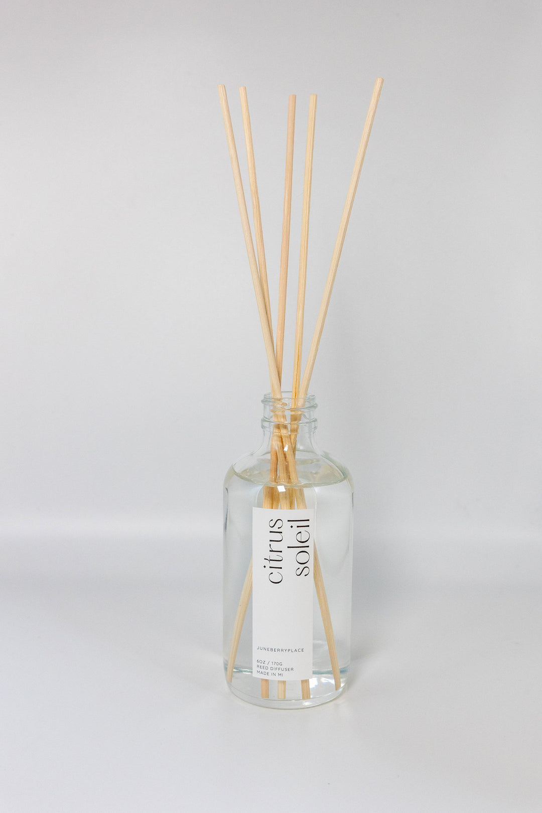 Citrus Soleil Reed Diffuser with Reeds - Summer Collection in a glass bottle by juneberryplace home fragrances
