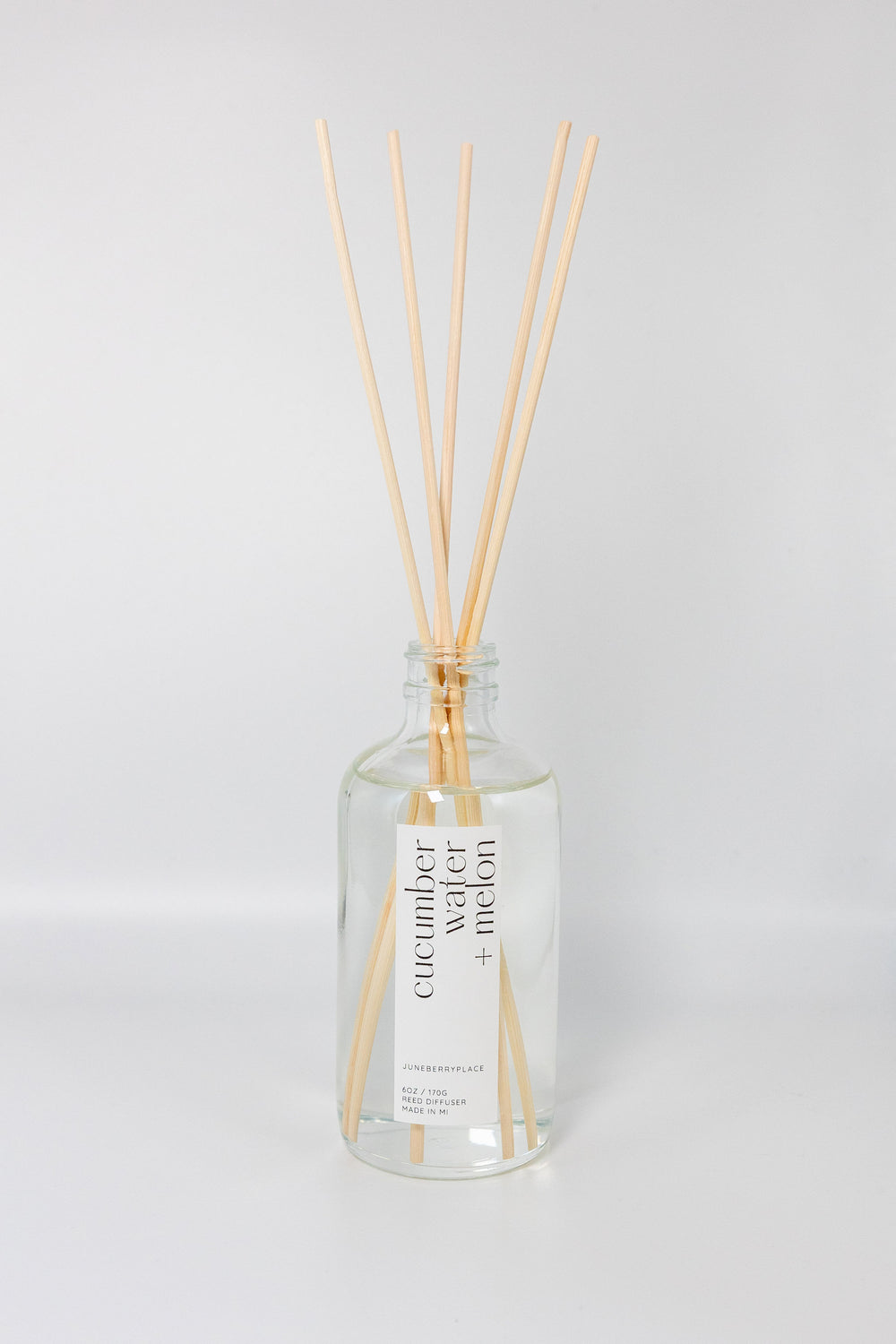 Cucumber Water and Melon Reed Diffuser - Spring Collection in a glass bottle by juneberryplace home fragrances