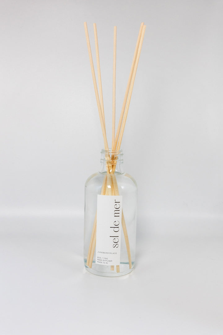 Sel de Mer Reed Diffuser with Reeds - Summer Collection in a glass bottle by juneberryplace home fragrances